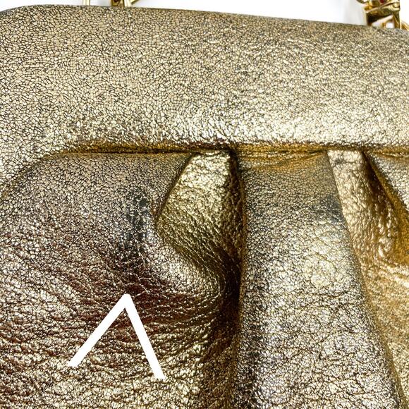 Themoire Gea Clutch Bag Gold Metallic Vegan Laminated Detachable Crossbody - Picture 8 of 16